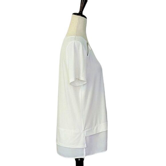 Ivanka Trump Ivory Zipper Detail Layered Hem Pullover Blouse Size M - Picture 2 of 8